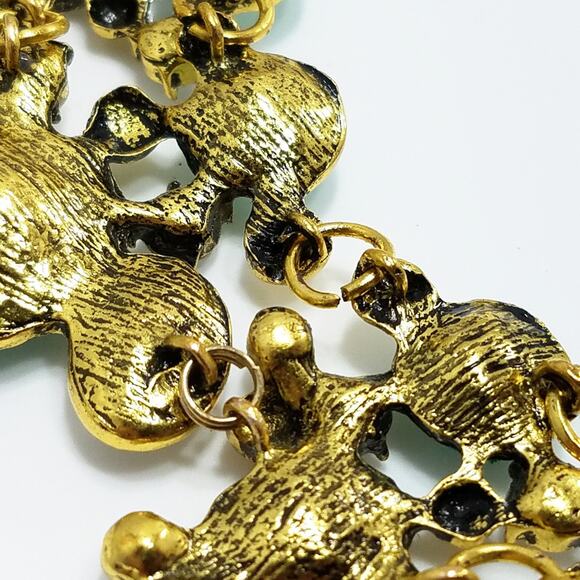 Turquoise Blue Clear Rhinestone Gold Statement Necklace - Picture 6 of 8